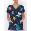 Womens V-Neck Short Sleeve Nursing Scrub Top With 3D Cartoon Print Comfortable Workwear Casual Medical Uniform