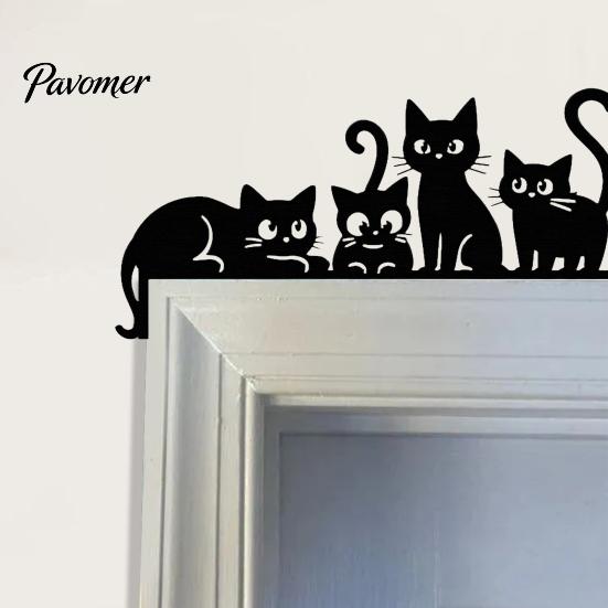Unique Wall Art for Home Metal Cat Door Topper, Cute Cats Frame Decor, Black Art, Modern Farmhouse Hanging Minimalist Decoration Living Room