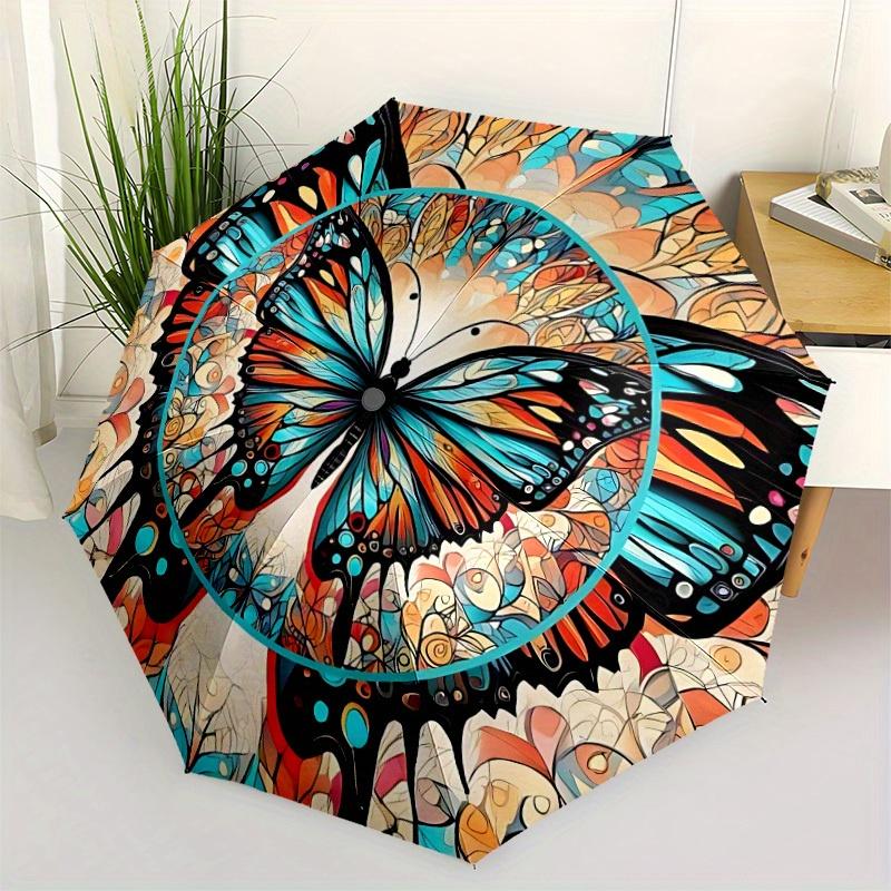 1pc Butterfly Mandala Automatic Umbrella High Quality Canopy, Portable Folding Umbrella with, Ideal Gift for - Travel 182