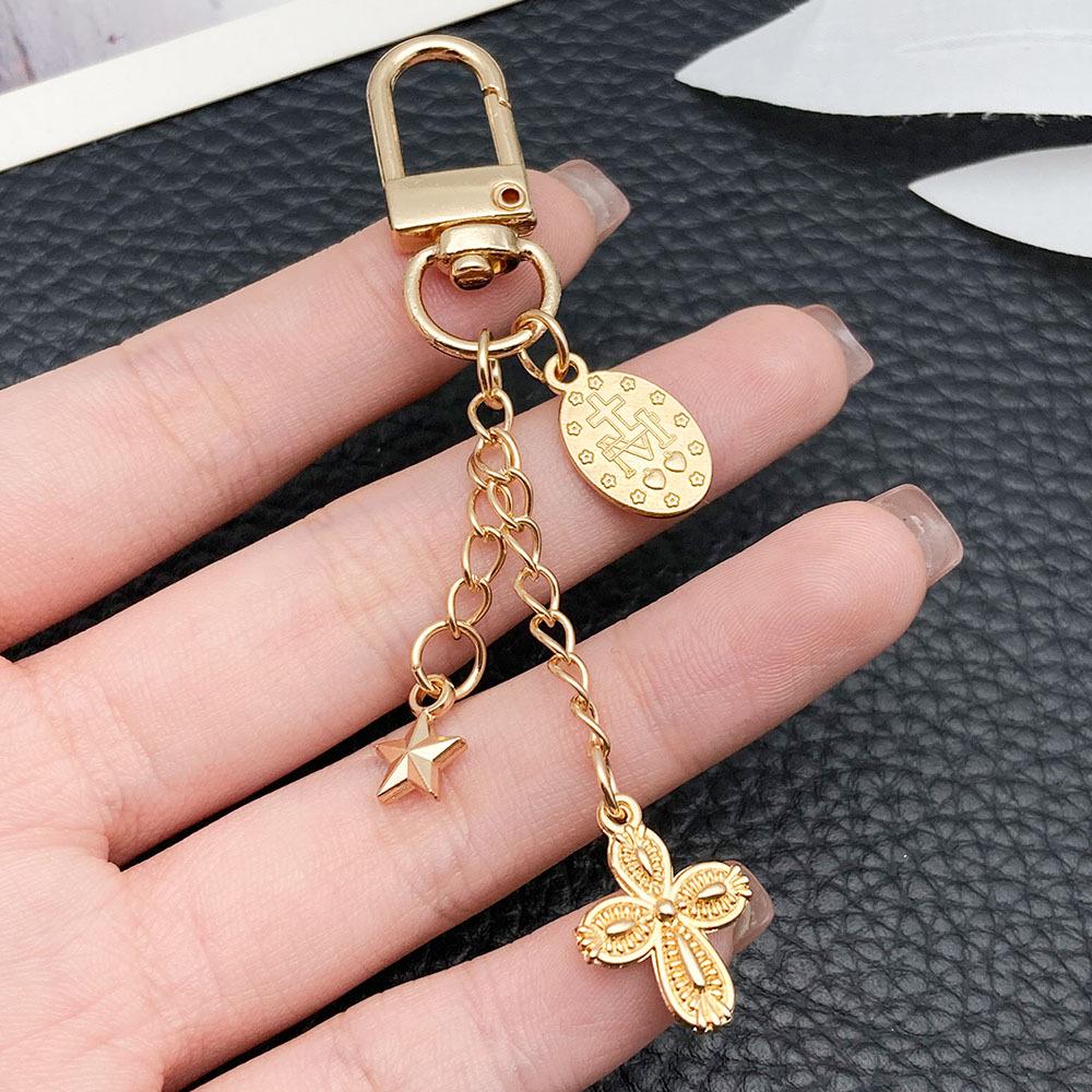 Gold Star & Cross Alloy Keychain Pendant