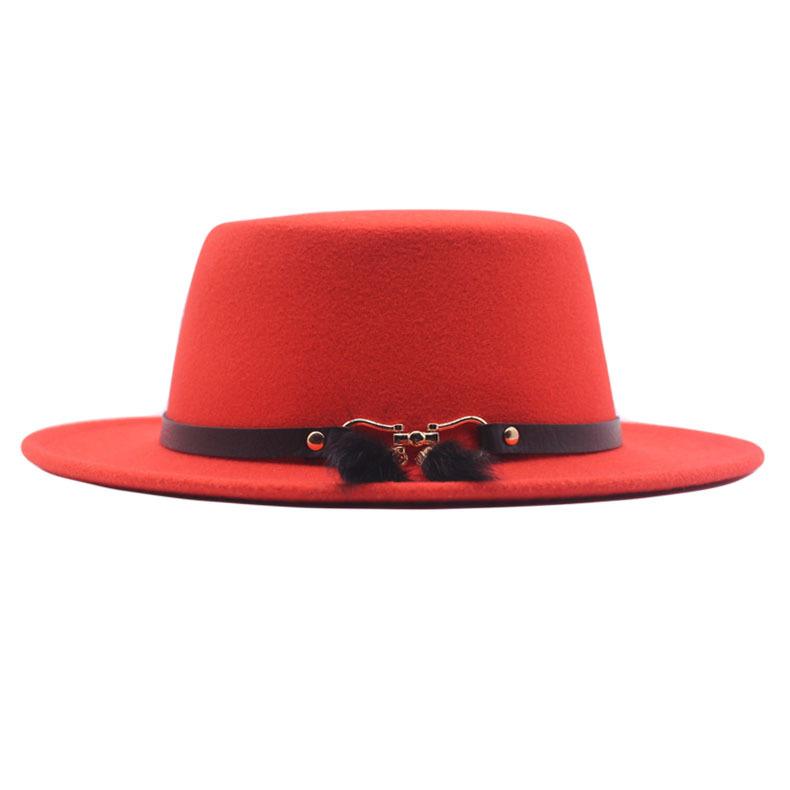 Nouveau chapeau haut de forme à dessus plat pour l'automne et l'hiver, accessoires en fourrure de lapin, chapeau en laine, chapeau panama jazz, chapeau en feutre à larges bords