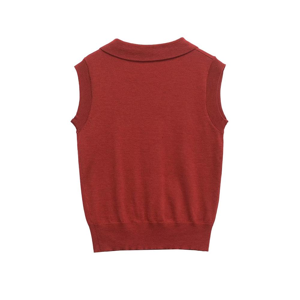 Spring 2025 Women's Sleeveless Knitwear: Elegant Slim Fit with Versatile Turn-Down Collar.