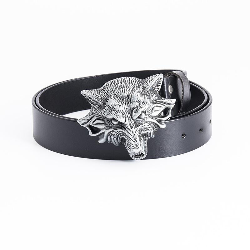 

Мужской ремень из воловьей кожи с гладкой пряжкой, ремень с властной головой волка, ремень Spirit Guy Jeans 130cm