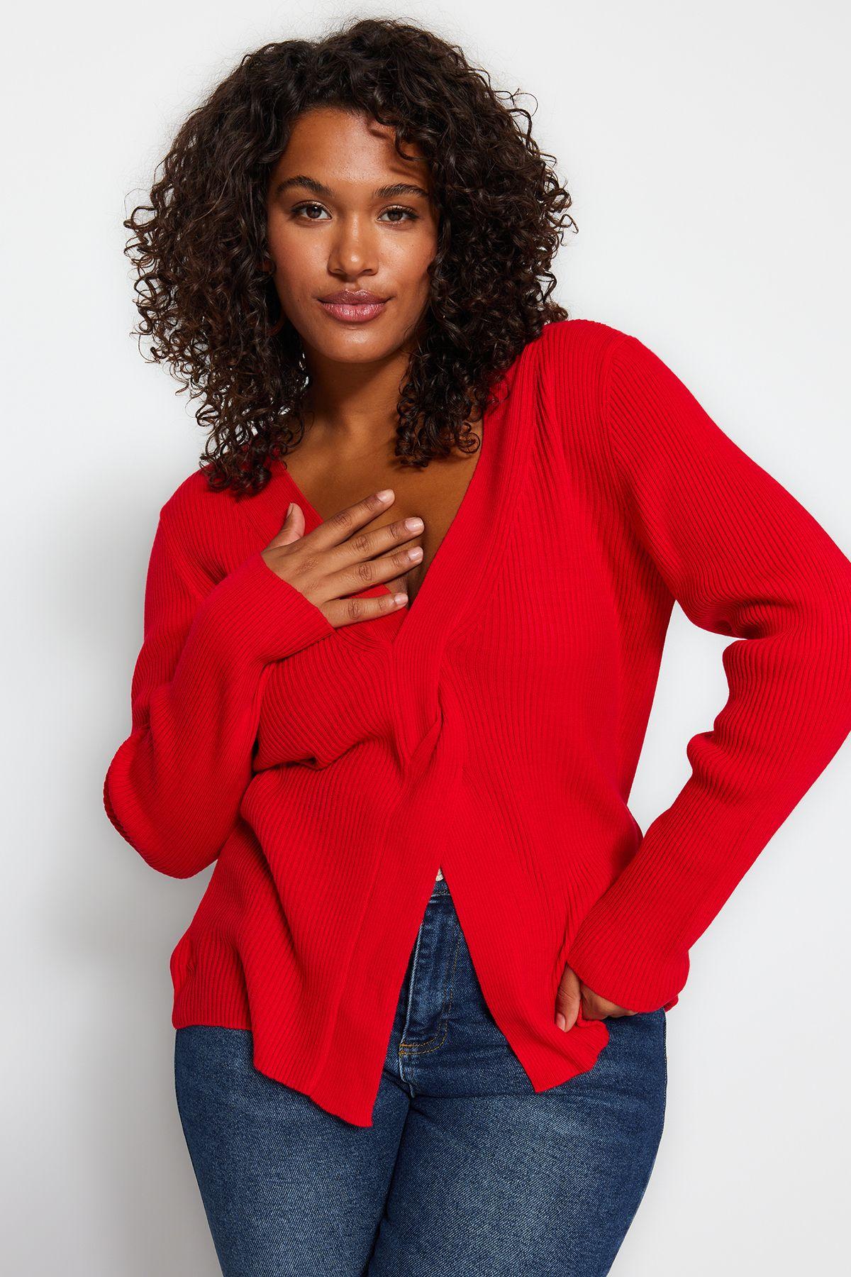 

Women s Style Plus Size Red Knitwear Plus Size Sweater 2XL