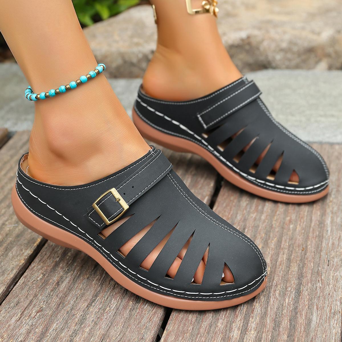 

Модные женские тапочки 2025 Новые летние модные сандалии с закрытым носком Слипоны на платформе Удобные винтажные туфли на танкетке Шлепанцы женские 36 чёрный