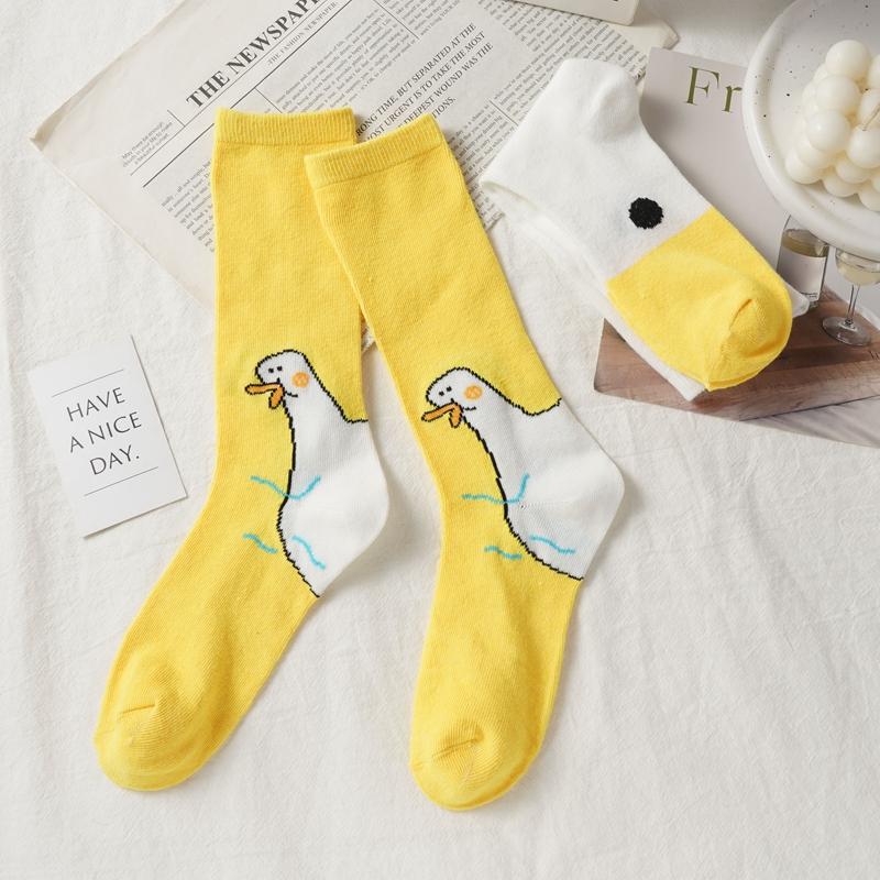 Summer Cartoon Duck Mid Cotton Socks Sweat Absorbent Cute Boneless Long Socks