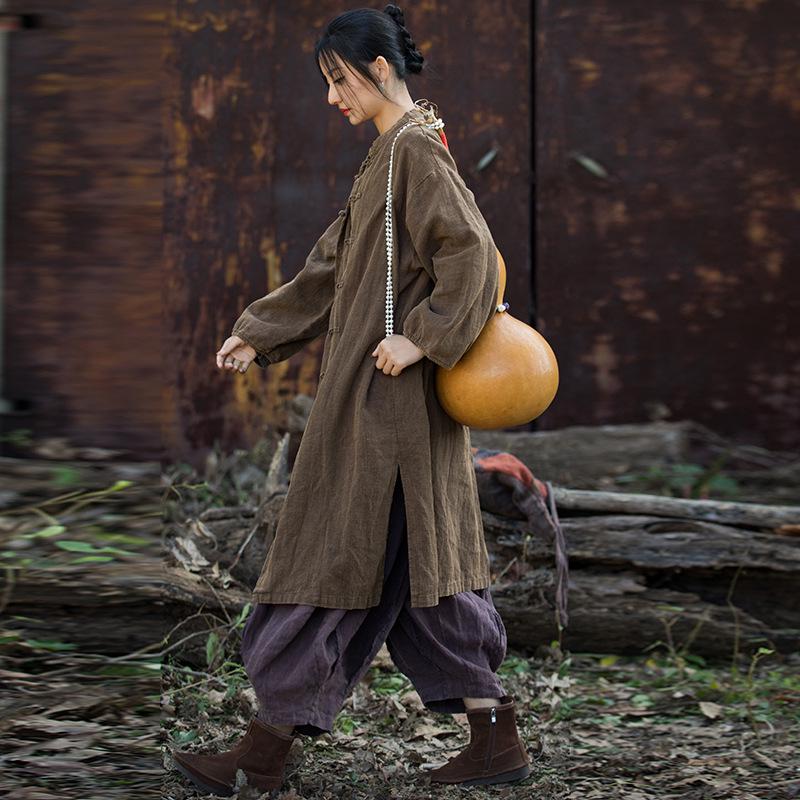 

Женское весеннее льняное потертое ретро двубортное пальто средней длины с пряжкой-паном One Size