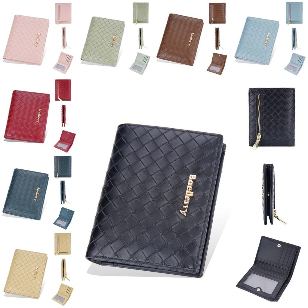Pu Leather Womens Short Wallet With Weaving Pattern Design And Letter Decor For Daily Use