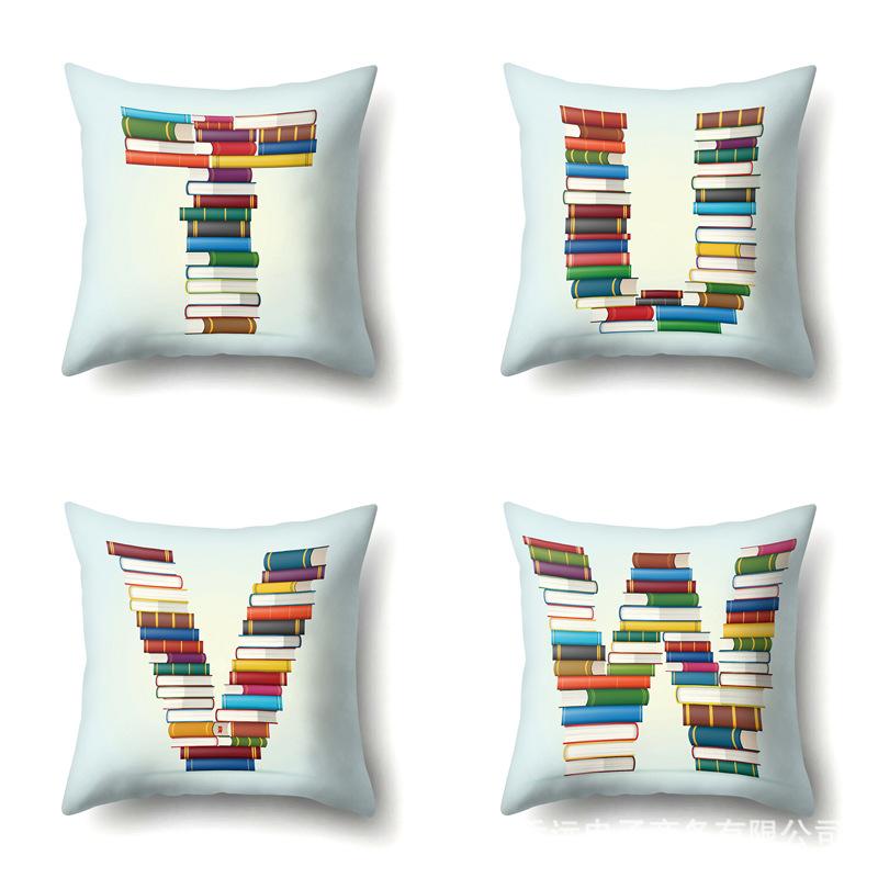 Polyester Pillowcase Car Decoration Home 26 English Letters Print Book Pillowcase