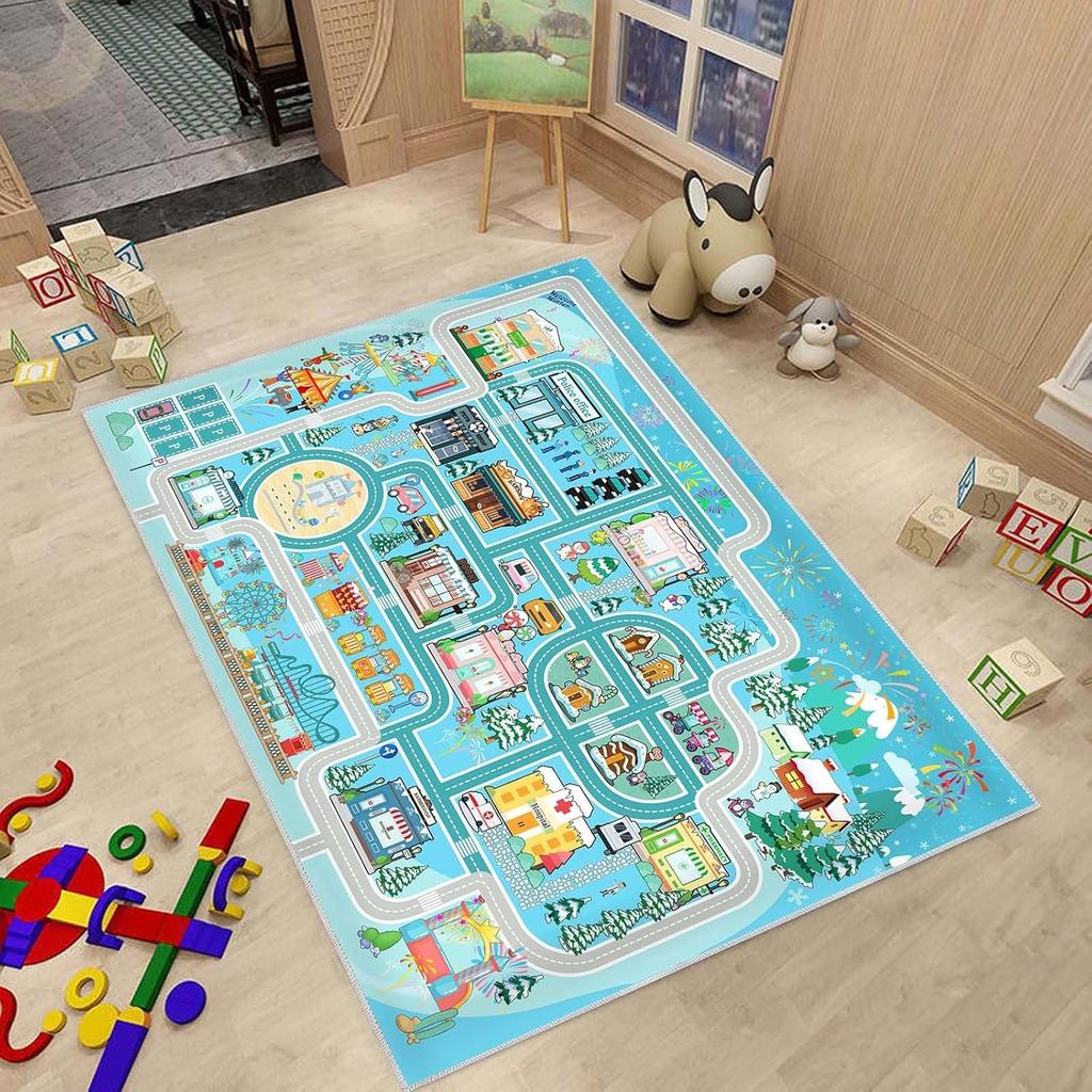 Rosa Stadt Verkehrs Teppichmatte Kinder Spielzimmer Schlafzimmer Bildung Straße Spielplatz Muster Anti Rutsch Weich Heimdekoration Teppich