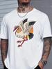 Asian Style Red Crowned Crane Print Unisexs Short Sleeve Crew Neck Cotton Tee Loose Fit Lightweight Summer Daily Street Wear Top