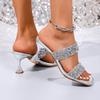 Plus Size Silver Glitter High Heels Sandals Women Fashion Sequin Decor High Heels Dress Party Shoes Woman Elegant Summer Sandals