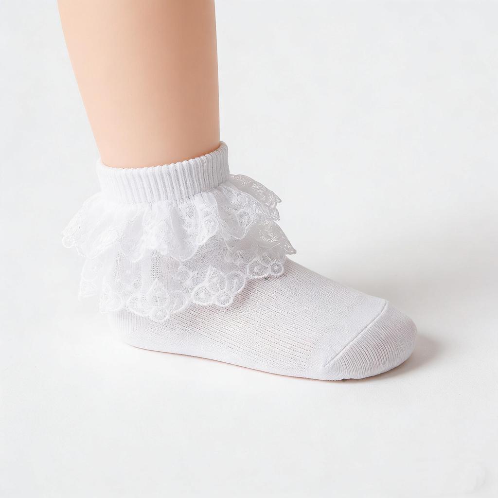 Spring & Autumn Hot-Selling Girls’ Double-Layer Lace Trim Socks - Perfect for First Birthday Little Princess