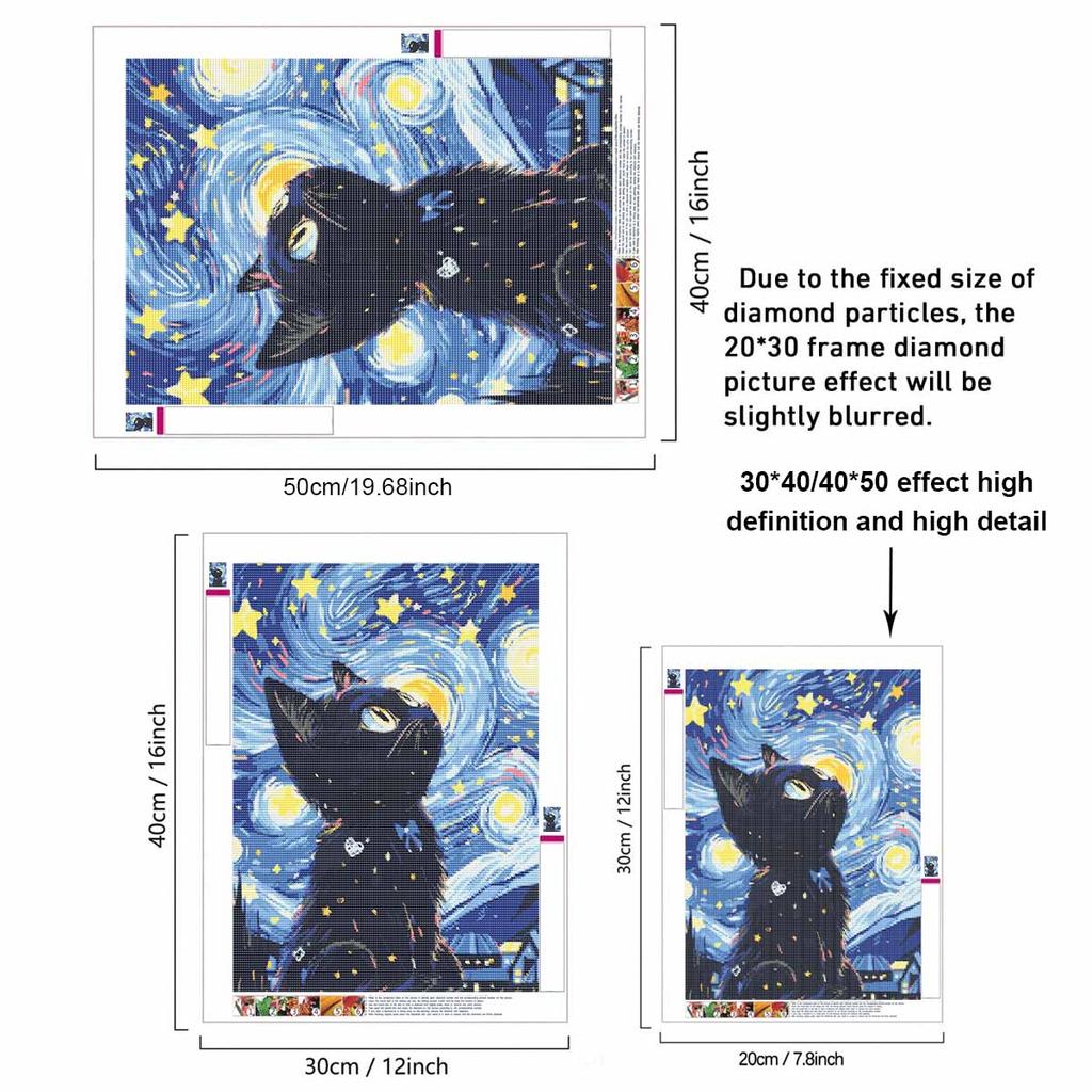 Black Cat DIY Diamond Art Painting Kit with Shiny Resin Diamonds for Adults Relaxing Craft Wall Decor and Handmade Gift Idea Set Decor