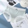 Ice Silk Cotton Lace Edge Girls' Underwear Breathable Mesh Antibacterial Thin Mid Waist Women's Triangle Panties