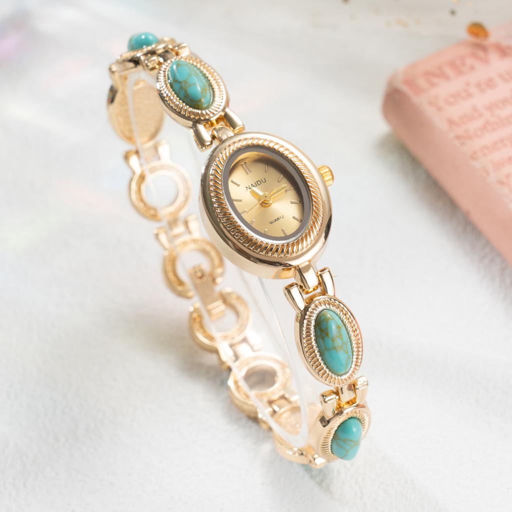 Damen Vintage Uhr mit farbigen Edelsteinen Schmuck Armband Armbanduhr