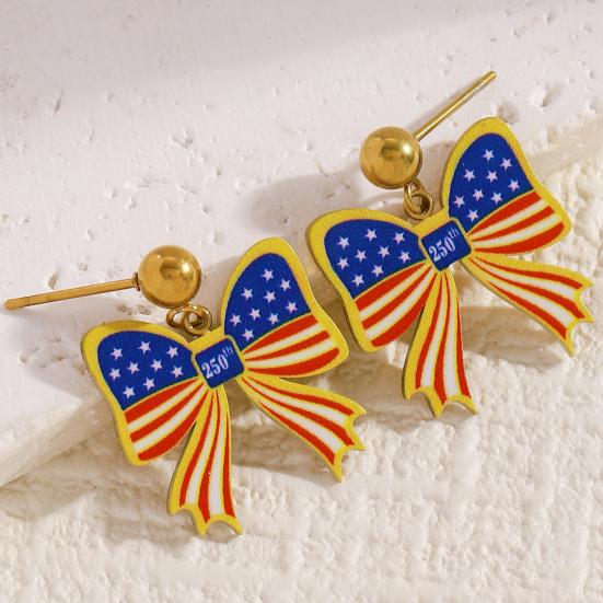 Yousheng 250th Anniversary Jewelry Set, USA Flag Pattern Bowknot Stud Earrings, Adjustable Fit Choker Necklace, Independence Day Commemorative Bow