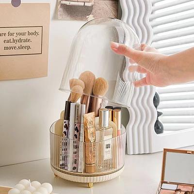 Cubo de Almacenamiento de Cosméticos con Rejilla y Tapa Transparente Simple y de Lujo Ligero Soporte para Brochas de Maquillaje Lápices Labiales Caja de Almacenamiento de Papelería