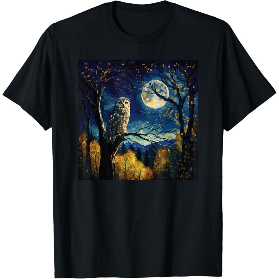 сова лунная ночь painting art для влюбленных птицы совы Футболка XXXXXL чёрный