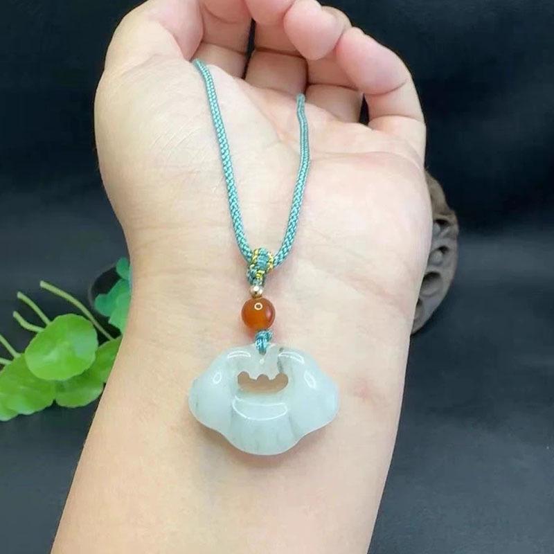 Tianshan Jade Ruyi Pendant: Double-Sided Hollow Design with Floating Flowers and Auspicious Clouds, Gift Ornament.