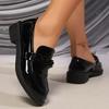 Fashion Pointed Toe Pu Leather Loafers Women Chain Decor Thick Sole Pumps Female Lady Office Soft Bottom Patent Leather Shoes Mujer