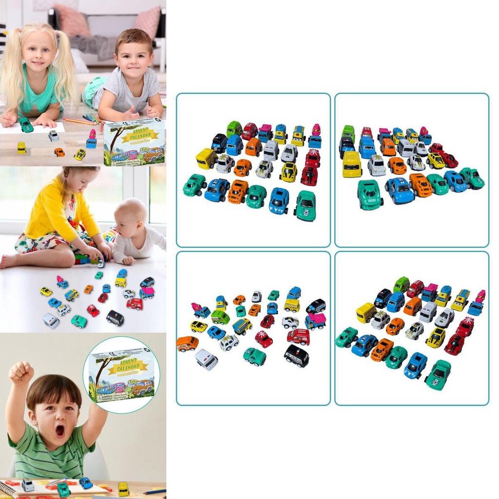 Festlicher Weihnachtskalender mit 24 entzückenden Mini-Autospielzeugfahrzeugen für Kinder
