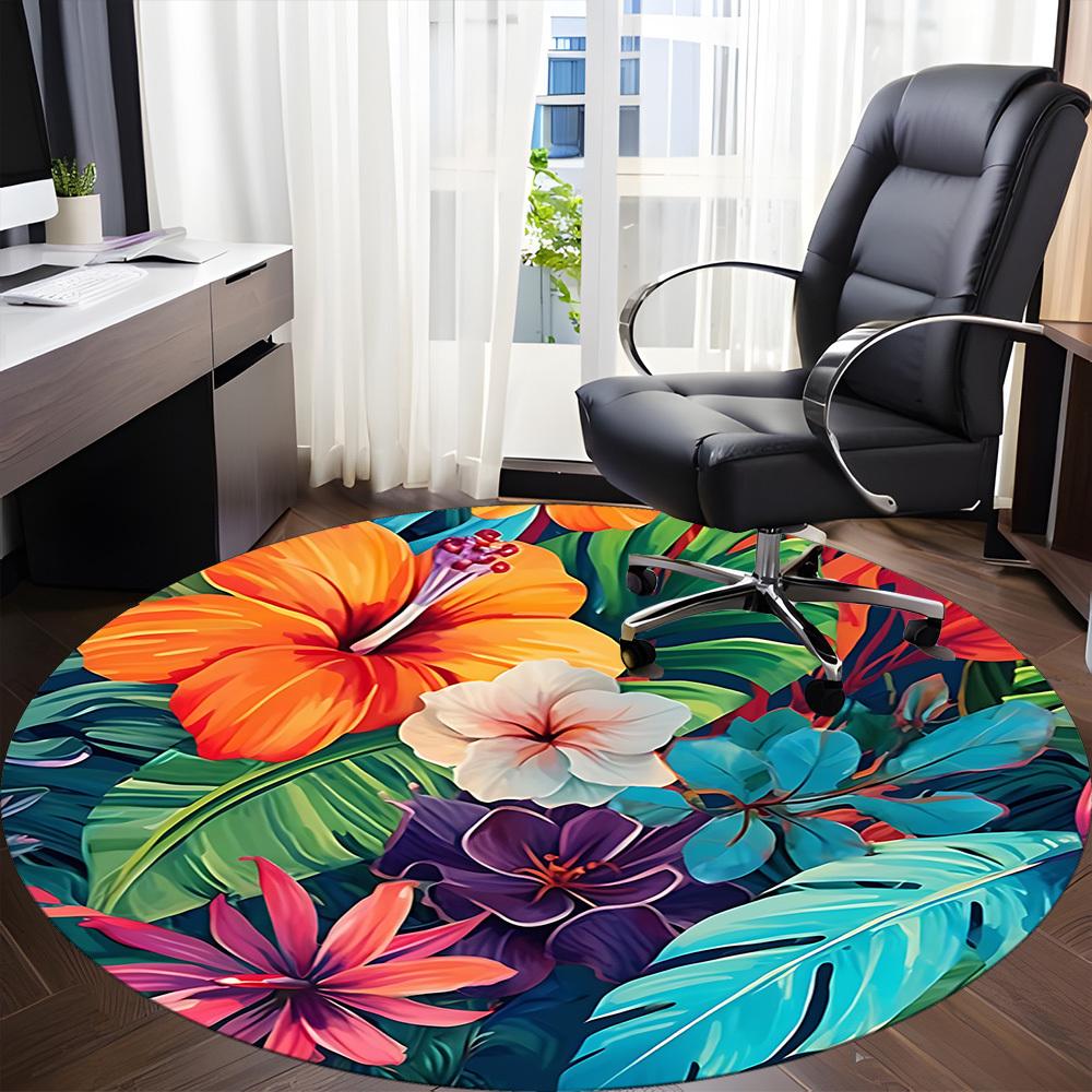 1pc Tropical Flowers Office Round Area Rug, Under Office Chairs Bedroom Living Room Home Decor, Room Deco