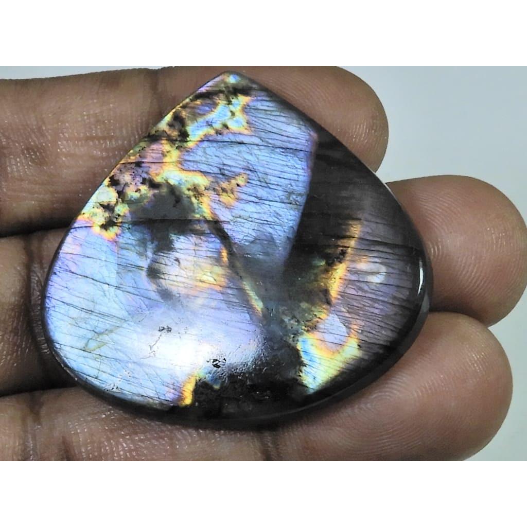 

43X39X04MM Natural Purple Labradorite Spectrolite Pear Loose Gemstone 76Cts. D-435