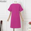 ZANZEA Women Casual Flare Short Sleeve Loose Summer Dress