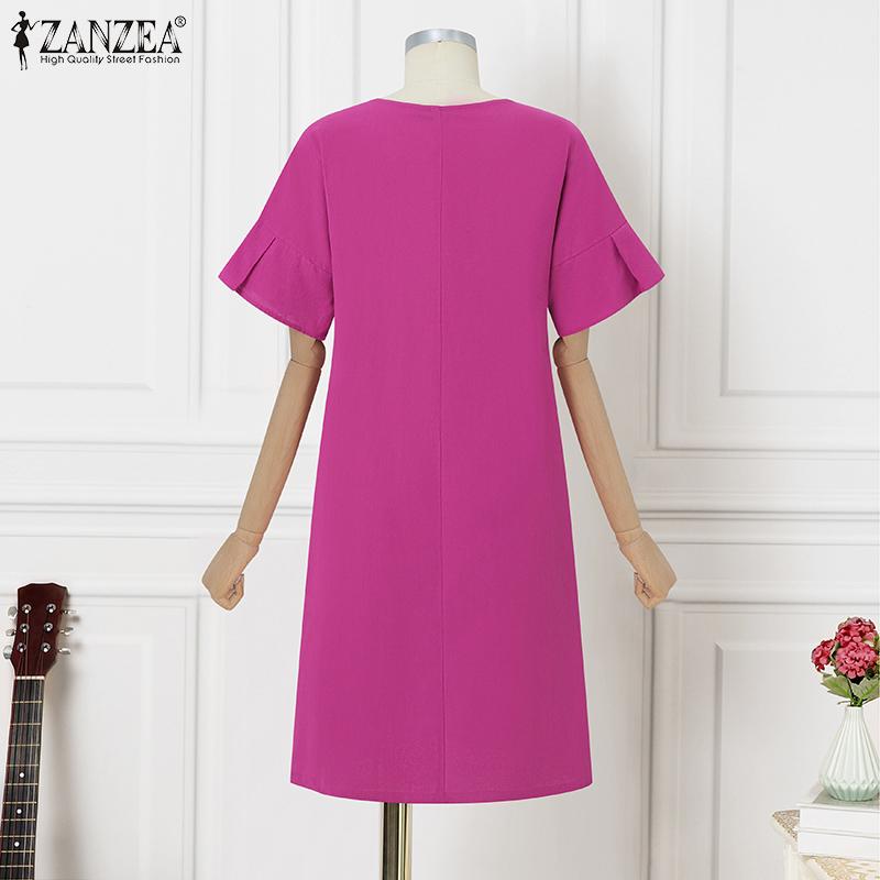 ZANZEA Women Casual Flare Short Sleeve Loose Summer Dress