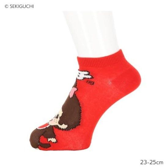 Monchhichi High Touch Pattern Socks Left Right Different Designs 23-25cm Sneaker Length Red Women