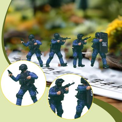 4 Pieces 1/64 Swat Soilder Miniature Figures Scene Models Diorama for Micro Landscape