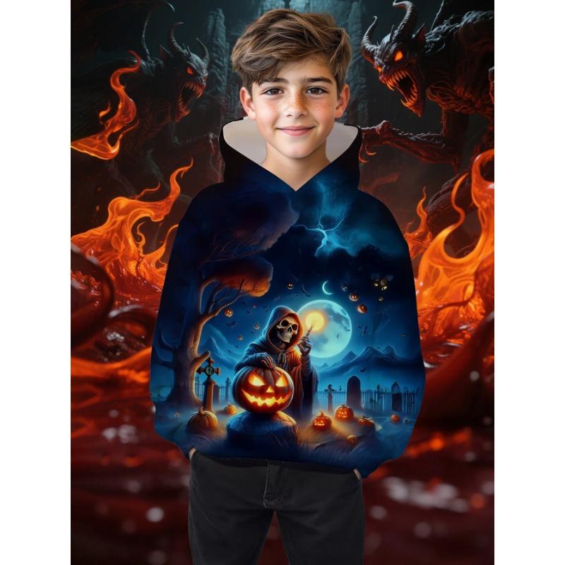 Autumn 3D Halloween Printed Hoodies Fashionable Casual Sports Long Sleeved Children's Boy Hooded Sweatshirts