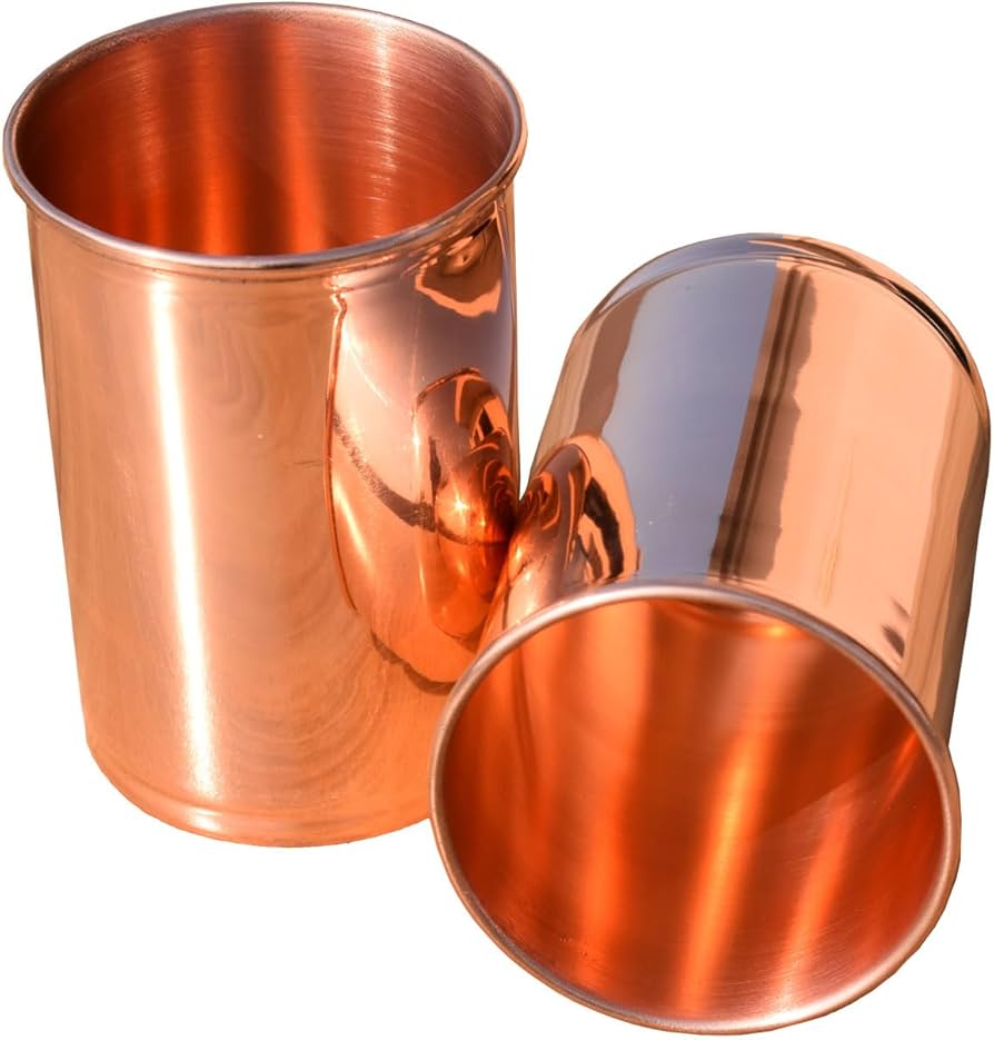Nirmal Ganga Plain Copper Drinking Glass (Pack of 2) | Pure Copper Water Tumbler | Traditional Reusable Drinkware