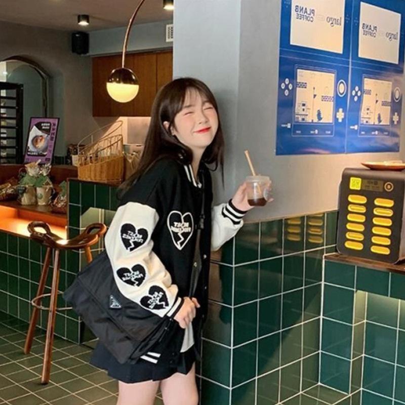 Retro strój baseballowy dla kobiet na wiosnę i jesień Nowy styl dla uczennic szkół średnich i licealnych Jesienna koreańska luźna kurtka dla kobiet