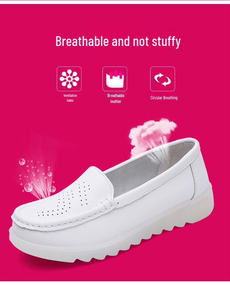 Women's Comfortable Non-Slip Leather Work Shoes: Breathable, Anti-Odor, Soft Sole, Ideal for All-Day Wear.