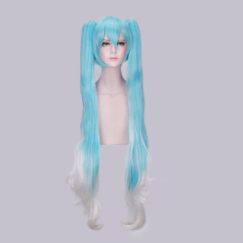 

Женский аниме 120 см, длинные волнистые Vocaloid Snow, парик для косплея, градиентные синие синтетические волосы с чипсами, хвостики 117-120cm небесно-голубой