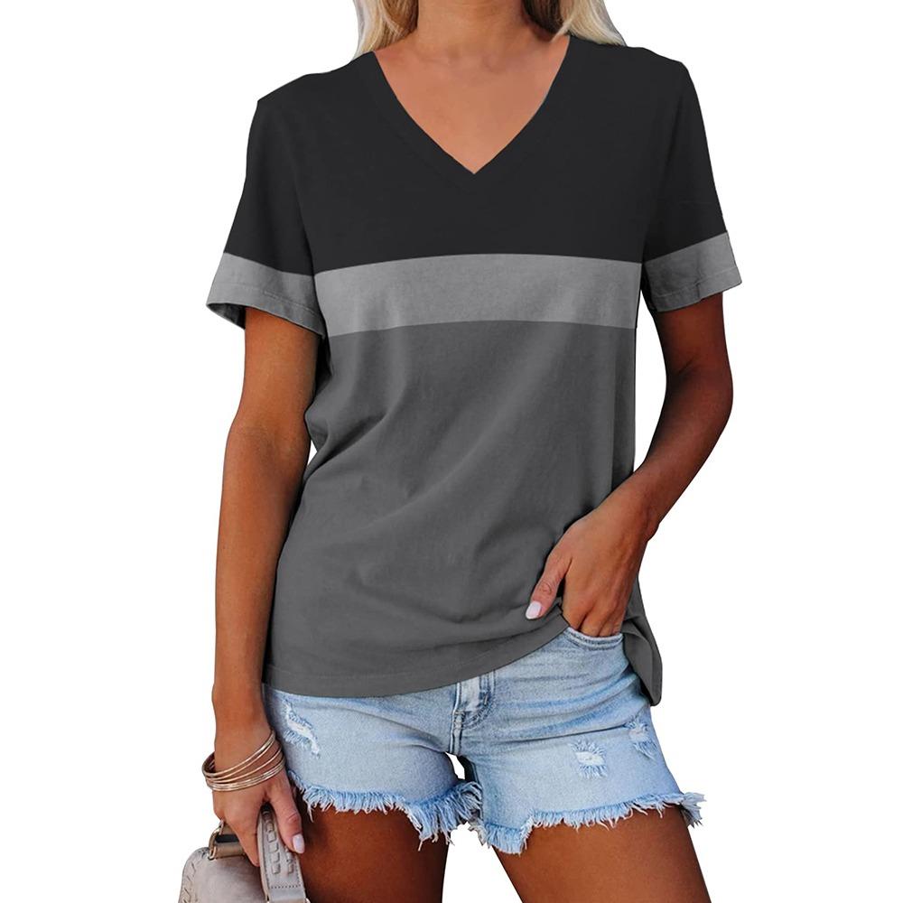 Women's V-Neck Short Sleeve Vintage Striped T-Shirt High Quality Comfortable Short Sleeve Loose Version Breathable T-Shirt Top