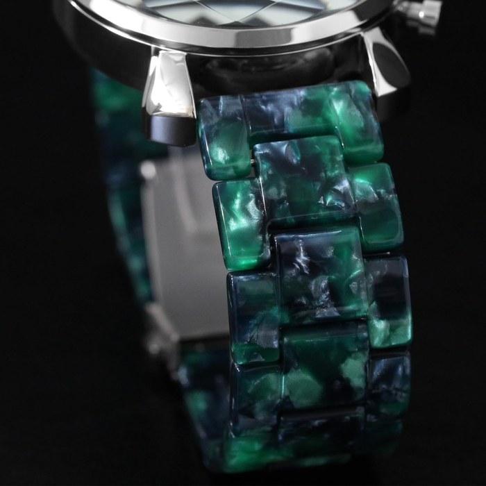 Salvatore Marra Watch Chronograph Multi-faceted Glass Acetate Belt Gradient Men's Green Gold SM19104A-SSGRGD