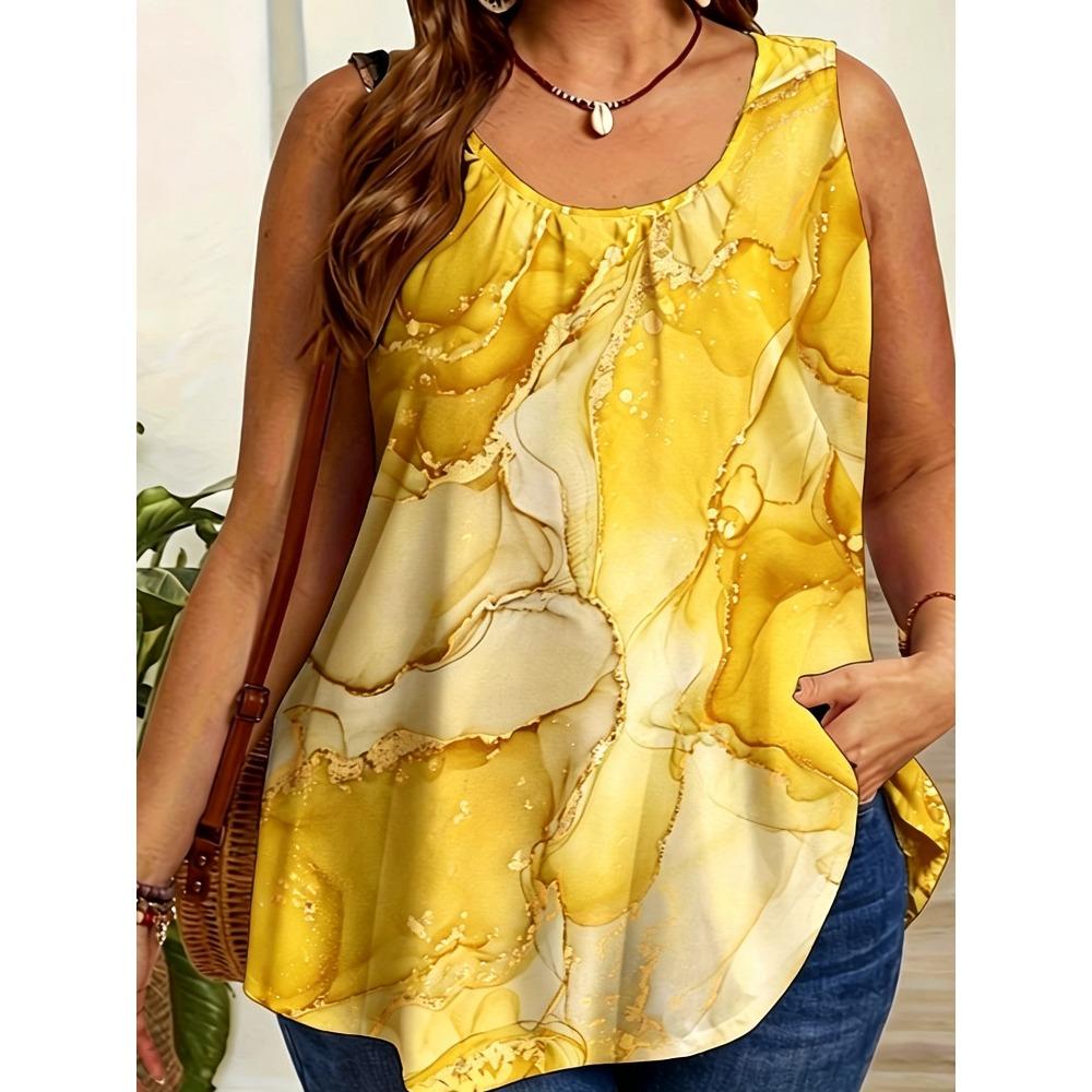 Fashionable Creative Retro Plus Size Summer Vacation Casual 3D Printed Vest Comfortable Soft Breathable Loose Fitting Summer Sleeveless Women's Vest