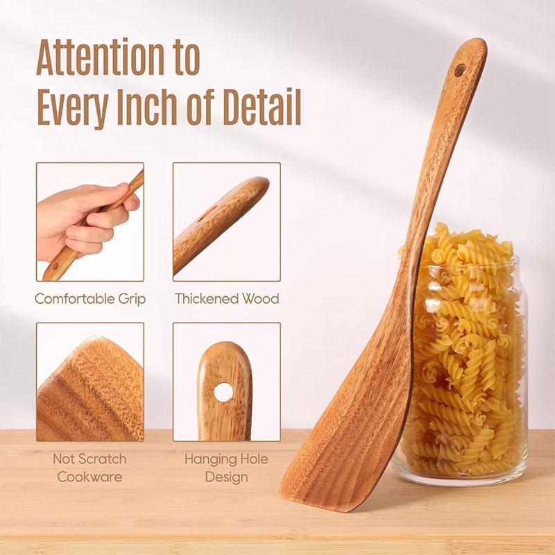 Best Wooden Spoons for Cooking Acacia Wooden Kitchen Utensils Set Smooth Non Toxic Wood Cooking Spatula Turner Serving Spoon