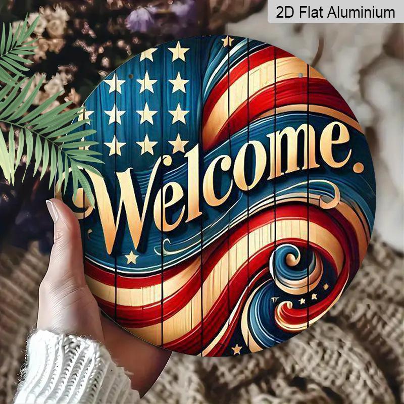 2D Flat, 1pc Patriotic Welcome Sign Wall Art - Reusable Aluminum Etched Decor for Home, Kitchen, Restaurant, Bedroom, Garden, Bathroom, Garage
