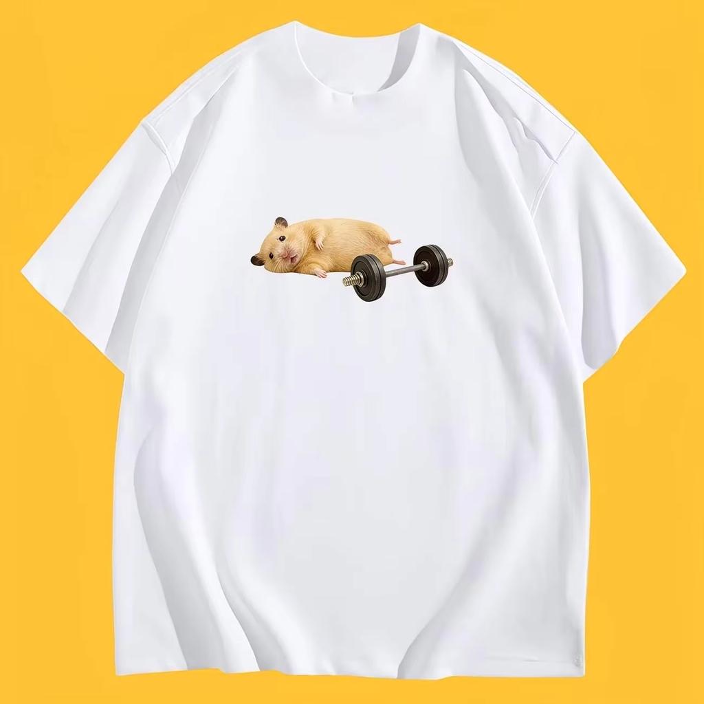 Funny Hamster Weightlifting Meme TShirt Gym Humor Graphic Tee Summer Short Sleeve Casual Streetwear Trendy Fashion Unisex Top