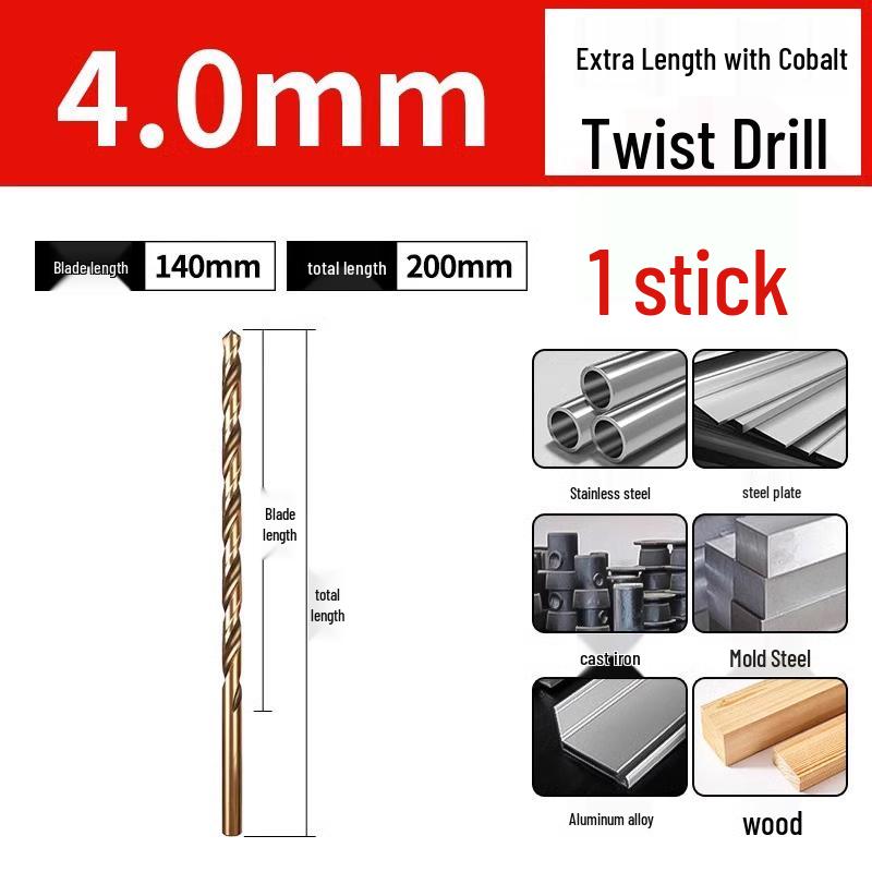 High-Strength Ultra-Long Cobalt Twist Drill Bit for Stainless Steel and Wood.