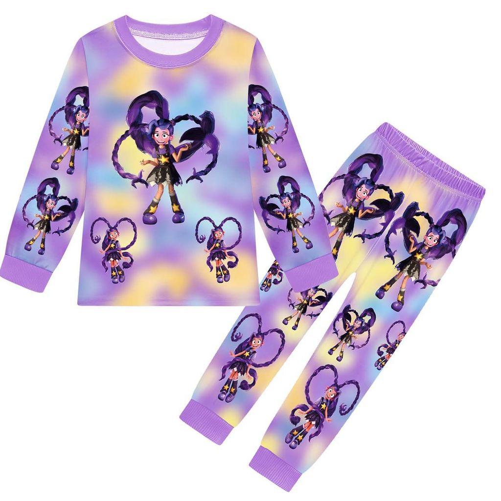 19801 Kids Girls Lily Lovebraids Anime Print Long Sleeves T-shirt Trousers Sets