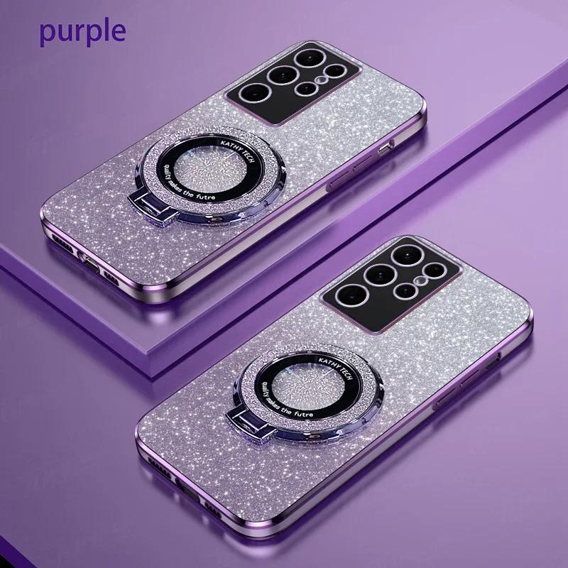 Luxury Glitter Magnetic Ring Stand Phone Case For Samsung S26 S25 Edge S24/23 Ultra Plus FE A57/37/27/17/07/56/36/26/16/06 Cover