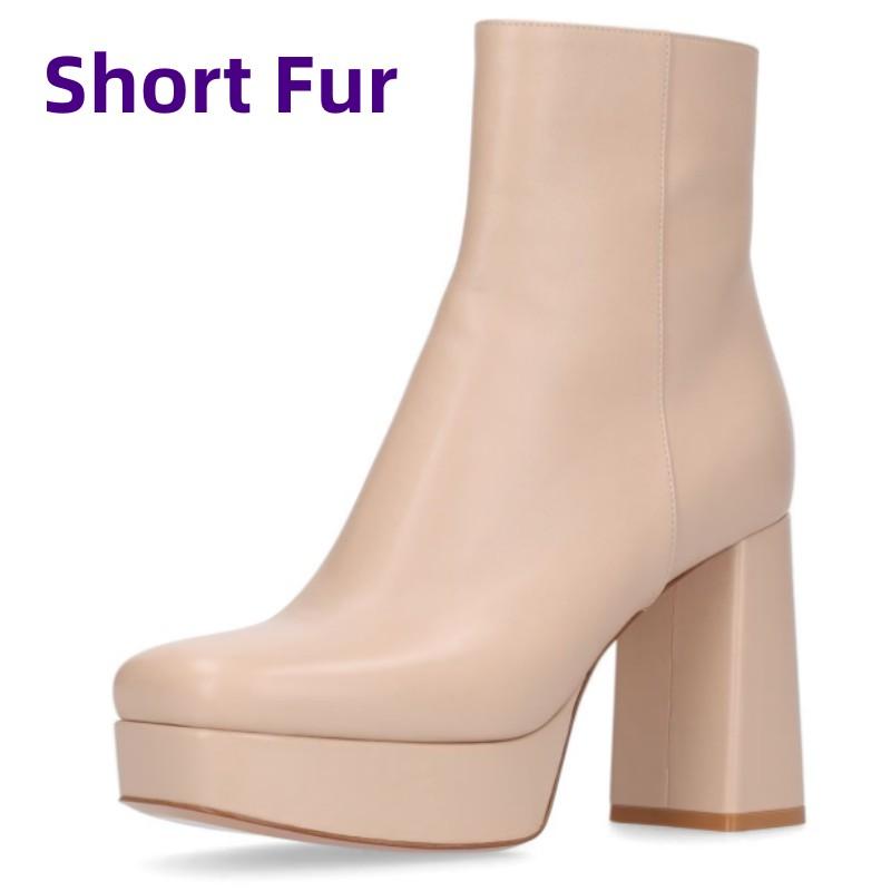 Western Women's Ankle Boots 2025 Winter Genuine Leather Block Heels Chelsea Boots Black White Dance Party Shoes Large Size 45