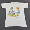 Rare Vintage 80s 90s Cancun Lagoon Beach Art Funny Sun Water Boat White T Shirt