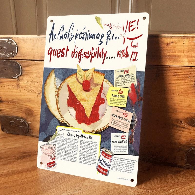 

1 piece of vintage cherry pie advertising tinplate painting, American country style kitchen decorative plaque, nostalgic food po (as the picture,20x30cm)