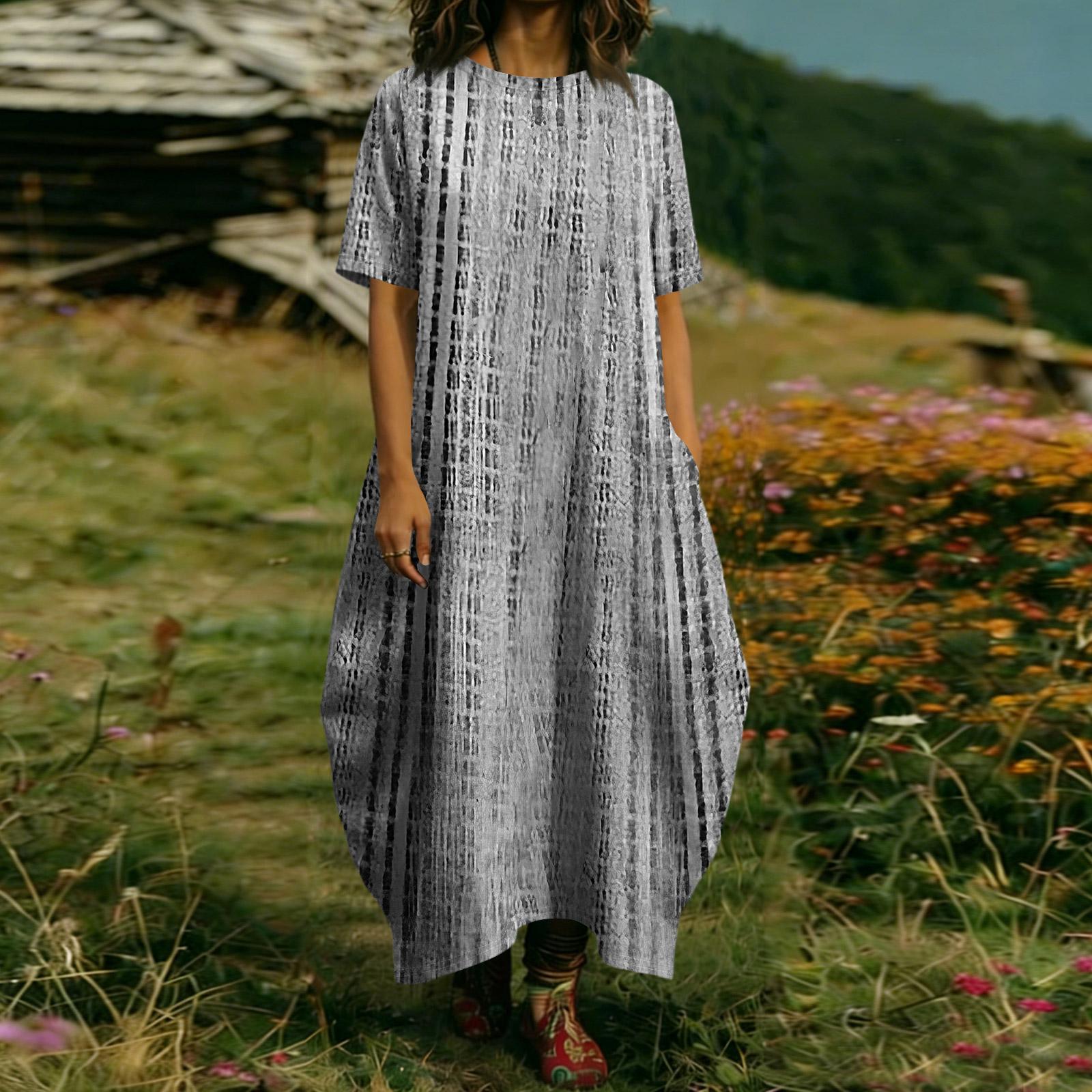 

Жіноча Модна Кольорова Сукня З Коротким Рукавом З Кишенею XXL